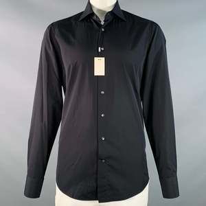 SUITSUPPLY Black Egyptian Cotton Curved Cutaway Slim Fit Long Sleeve Shirt
